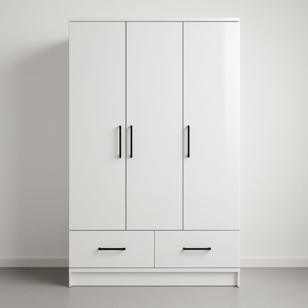 Armadio a Tre Ante in Legno MDF con Cassetti