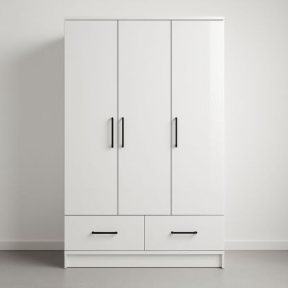 Armadio a Tre Ante in Legno MDF con Cassetti