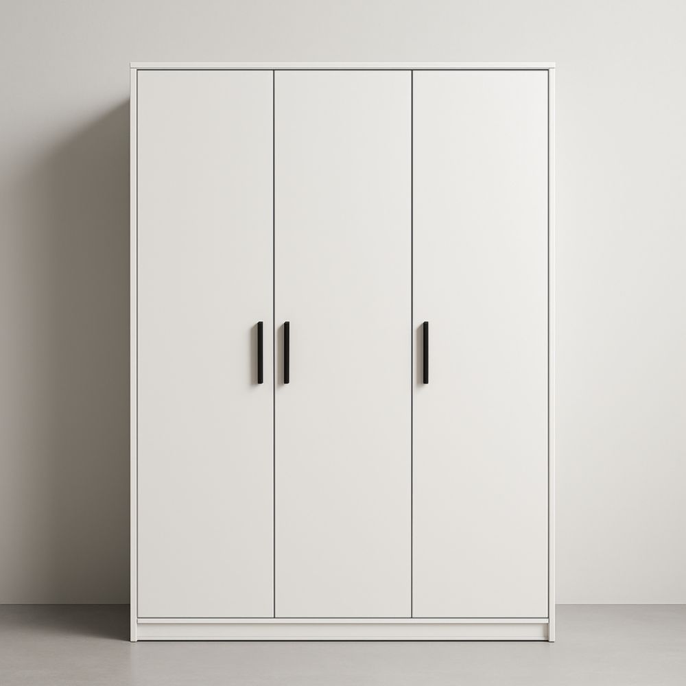 Armadio in MDF bianco a tre ante, 200 × 150 × 60 cm