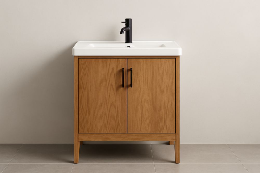 Mobile da Bagno in Legno Rovere con Lavabo in Ceramica