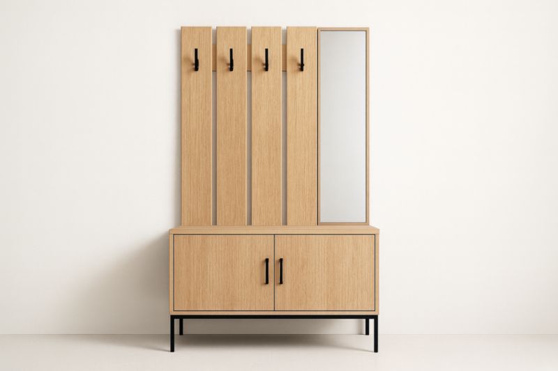 Attaccapanni in Legno di Quercia con Specchio e Ganci