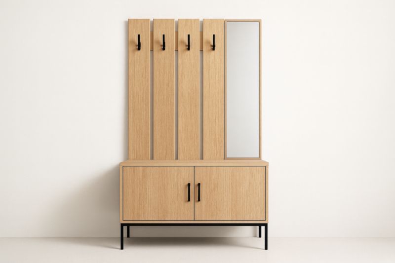 Attaccapanni in Legno di Quercia con Specchio e Ganci