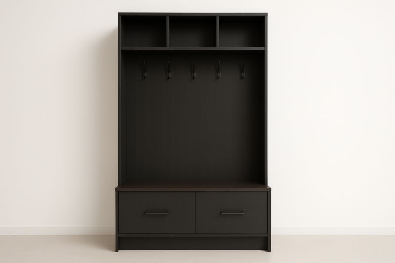 Appendiabiti Nero con Ganci e Mensole in Legno Ingegnerizzato