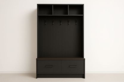 Appendiabiti Nero con Ganci e Mensole in Legno Ingegnerizzato