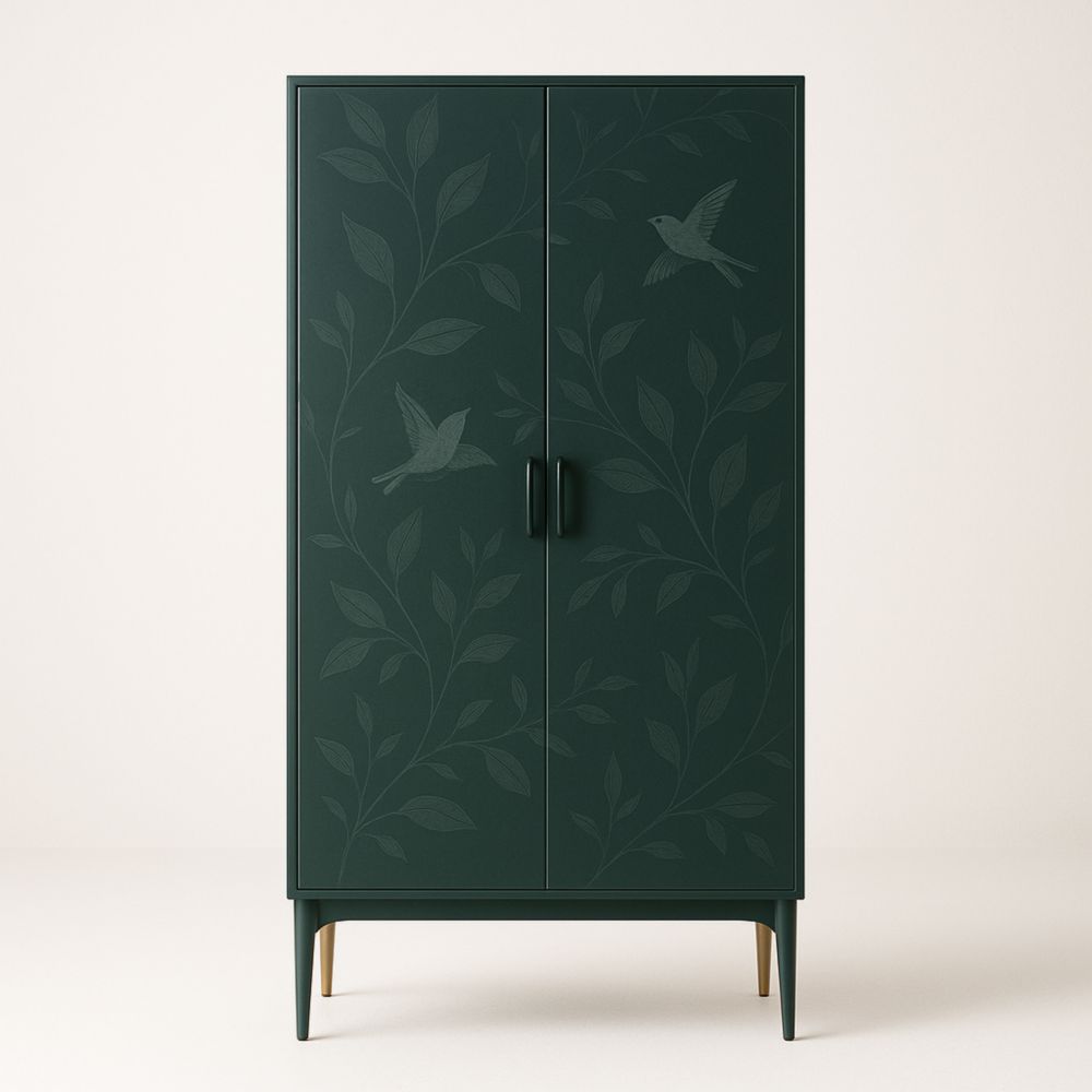 Armadio a due ante MDF verde scuro con motivo naturale 180x90x50 cm