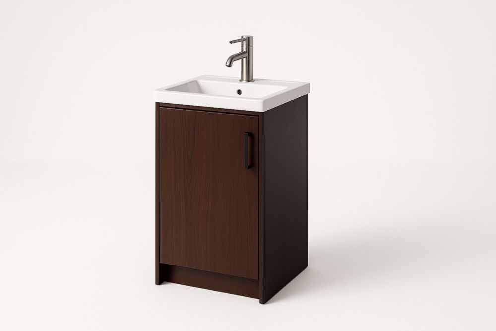 Lavabo con Mobiletto in Legno Marrone e Lavabo in Ceramica Bianco
