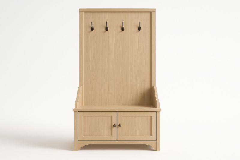 Appendiabiti con Panca in Quercia Chiara, con Ganci e Armadietto 180x90x40 cm(H×L×P)