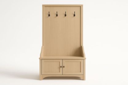 Appendiabiti con Panca in Quercia Chiara, con Ganci e Armadietto 180x90x40 cm(H×L×P)