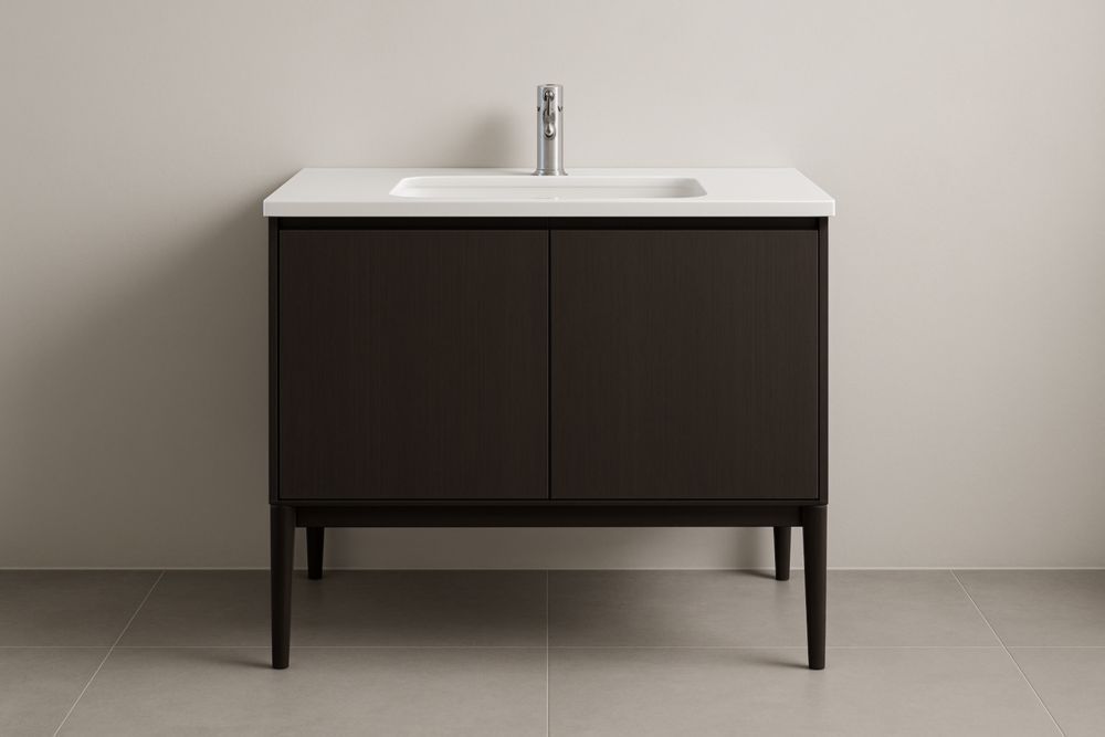 Mobile bagno in legno scuro con lavabo in ceramica bianca 80x50x85 cm