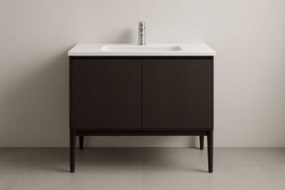 Mobile bagno in legno scuro con lavabo in ceramica bianca 80x50x85 cm