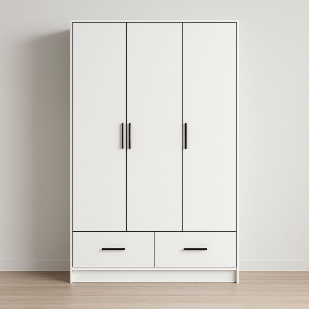 Armadio guardaroba bianco tre ante con due cassetti legno MDF