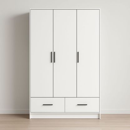 Armadio guardaroba bianco tre ante con due cassetti legno MDF