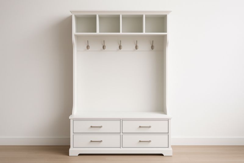 Appendiabiti con Panca d'Ingresso in MDF Bianco con Cassetti e Ganci