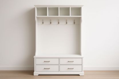 Appendiabiti con Panca d'Ingresso in MDF Bianco con Cassetti e Ganci