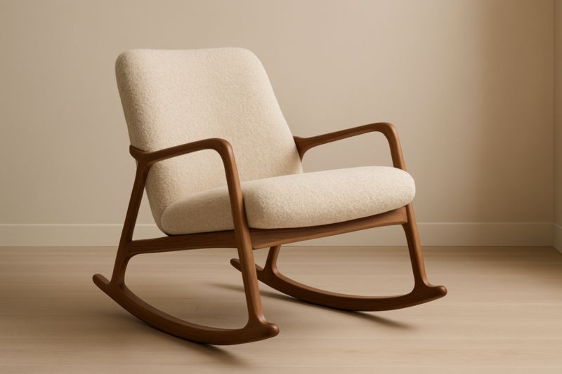 Fauteuil à bascule en bois avec revêtement en tissu beige