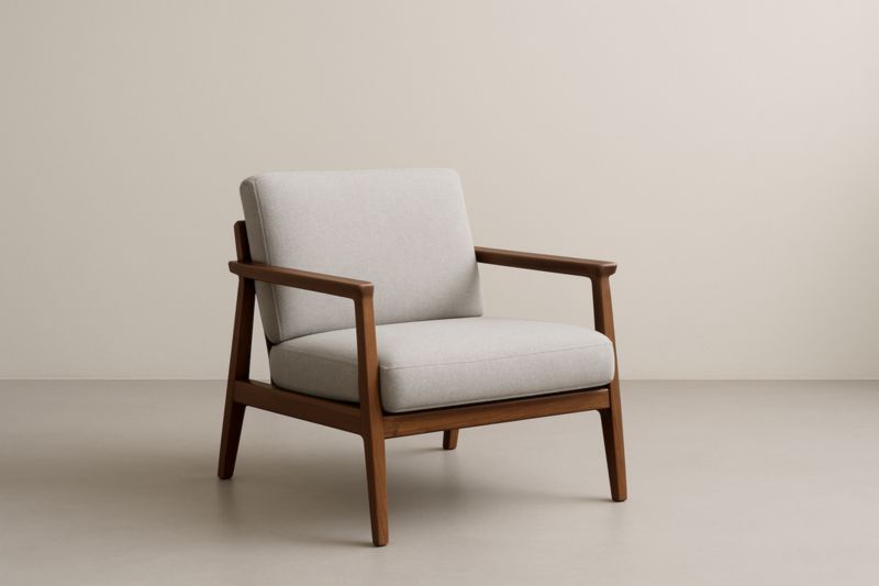 Fauteuil en Bois avec Coussins en Tissu Gris Clair