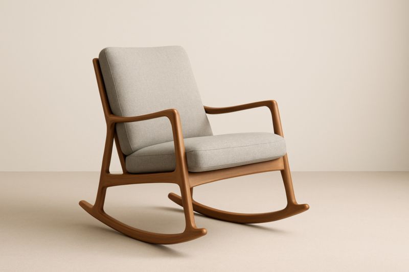 Chaise à Bascule en Bois avec Coussin en Tissu Gris