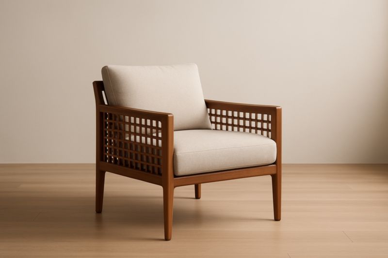 Fauteuil en bois massif avec coussins en polyester