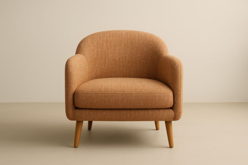 Fauteuil tissu polyester orange pieds bois 75cm x 80cm x 70cm