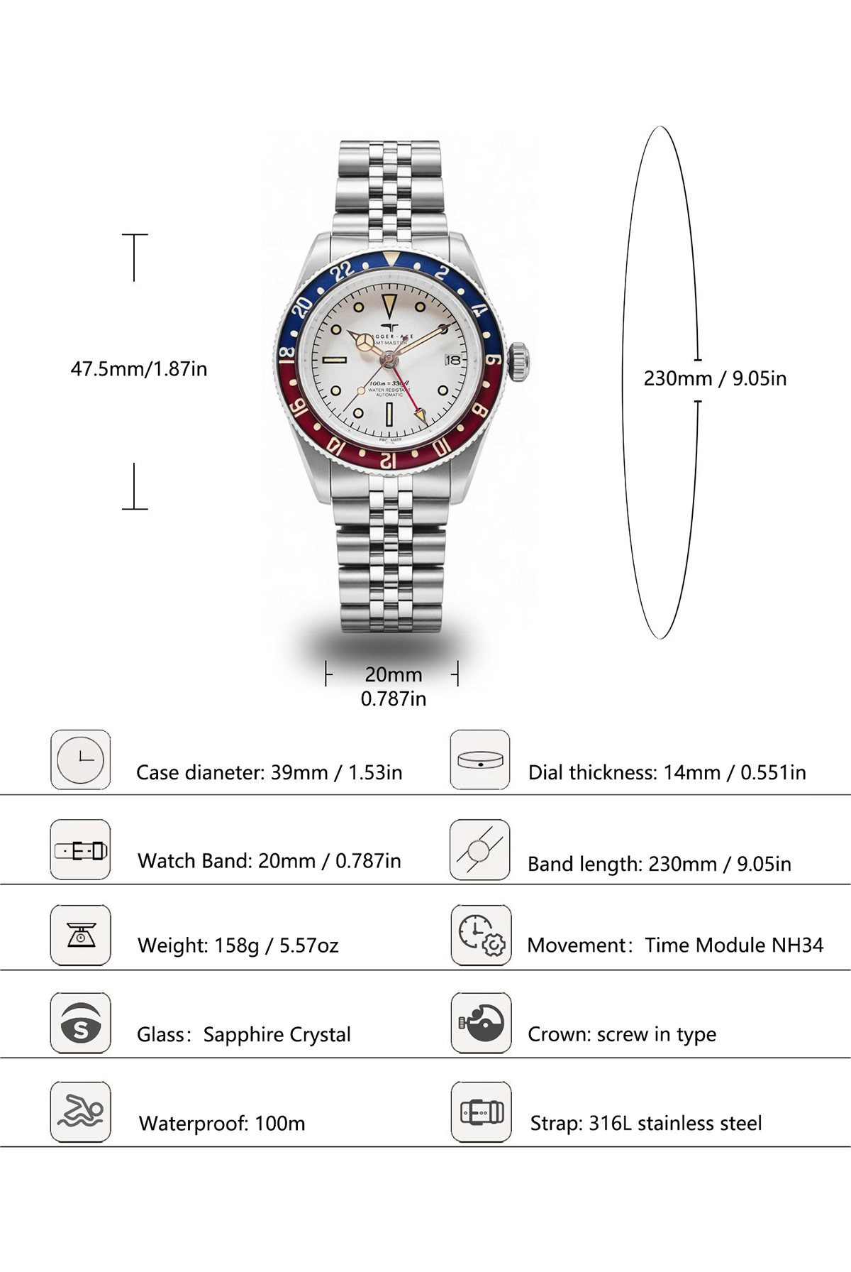 DAGGER AXE DG-B6502 English specification chart