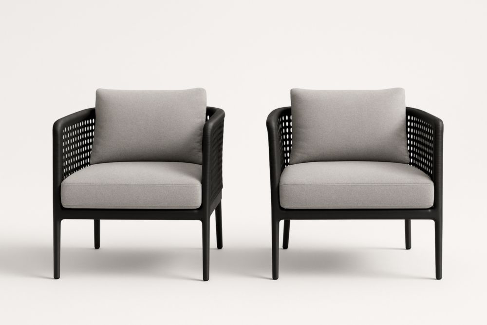 Ensemble de 2 fauteuils en aluminium avec coussins gris