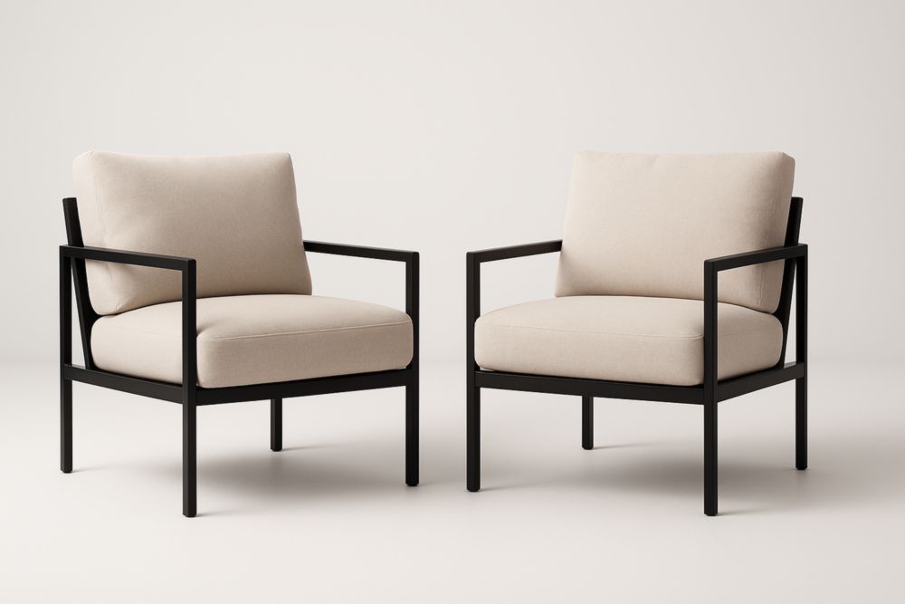 Lot de 2 fauteuils en tissu avec structure en métal noir