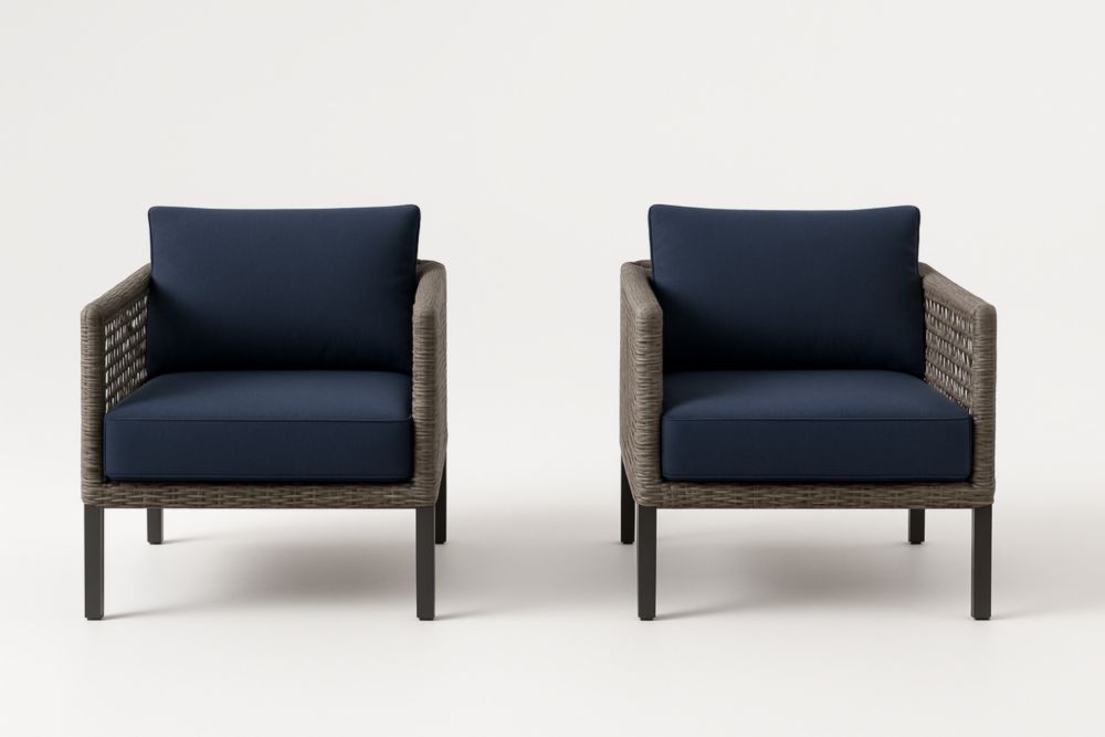 Paire de Fauteuils Extérieurs en Résine Tressée avec Coussins Bleu