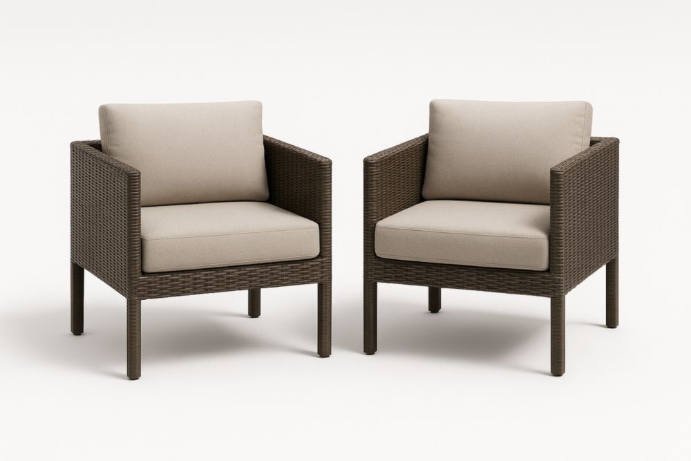 Fauteuil de Jardin en Résine Tressée avec Coussins Beige Ensemble de 2