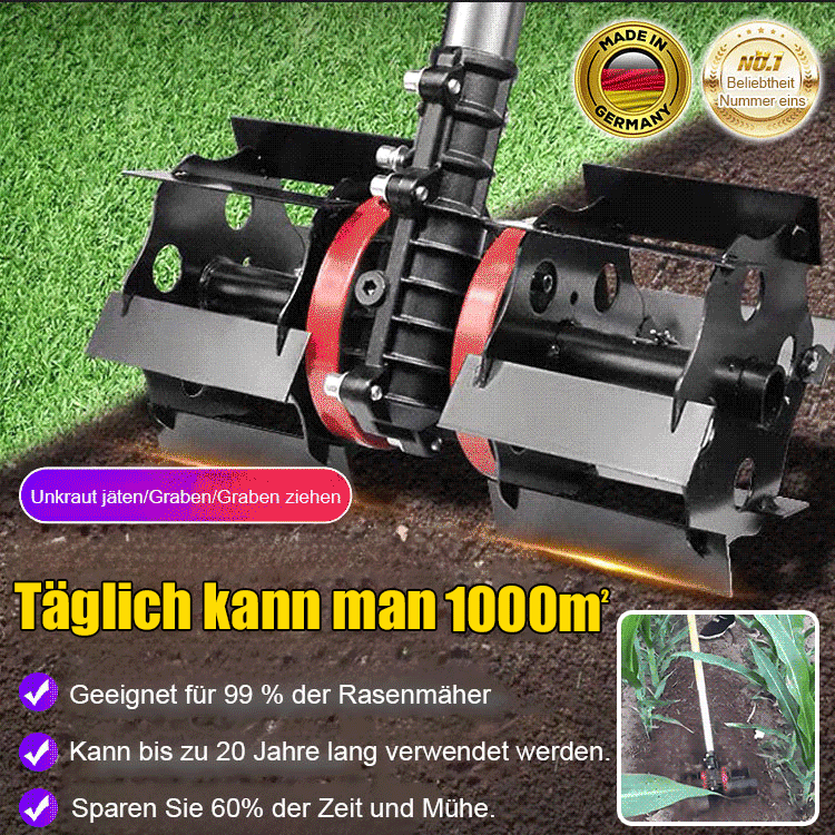Ohne Bücken, Einhandbedienung! 💡 Deutsches Multifunktions-Rollwerkzeug: Mähen, Lockern, Graben – 1000m² Unkraut weg in nur 3 Minuten! 🚜💨