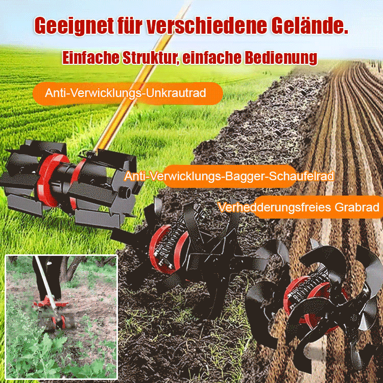 Ohne Bücken, Einhandbedienung! 💡 Deutsches Multifunktions-Rollwerkzeug: Mähen, Lockern, Graben – 1000m² Unkraut weg in nur 3 Minuten! 🚜💨