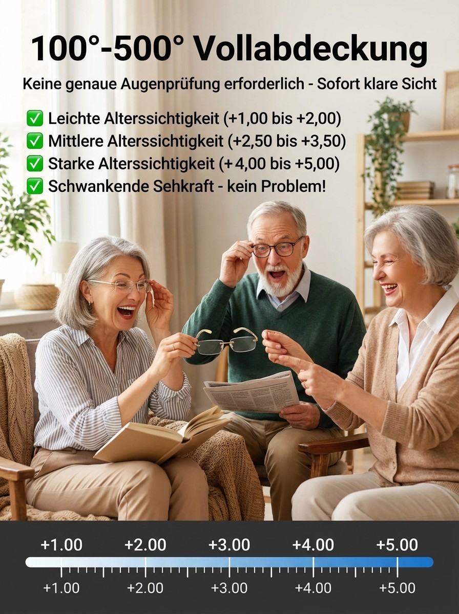 Selbstanpassender Fokus, kein Sehtest nötig: Intelligente Autofokus-Brille 👓. Deutsche Handwerkskunst aus 100-jähriger Manufaktur 🇩🇪. Intelligente Selbsttönung und Blaulichtschutz ☀️🚫. Ultraleichtes Luftfahrt-Memory-Material ✈️, 20 Jahre extrem langle