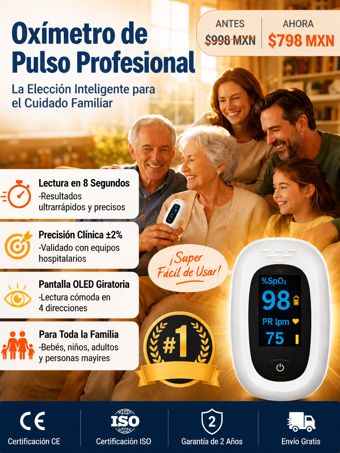 【✨ Pulsoximeter ✨】Medición en 3 segundos: ¡Preciso y sin dolor! 🚀