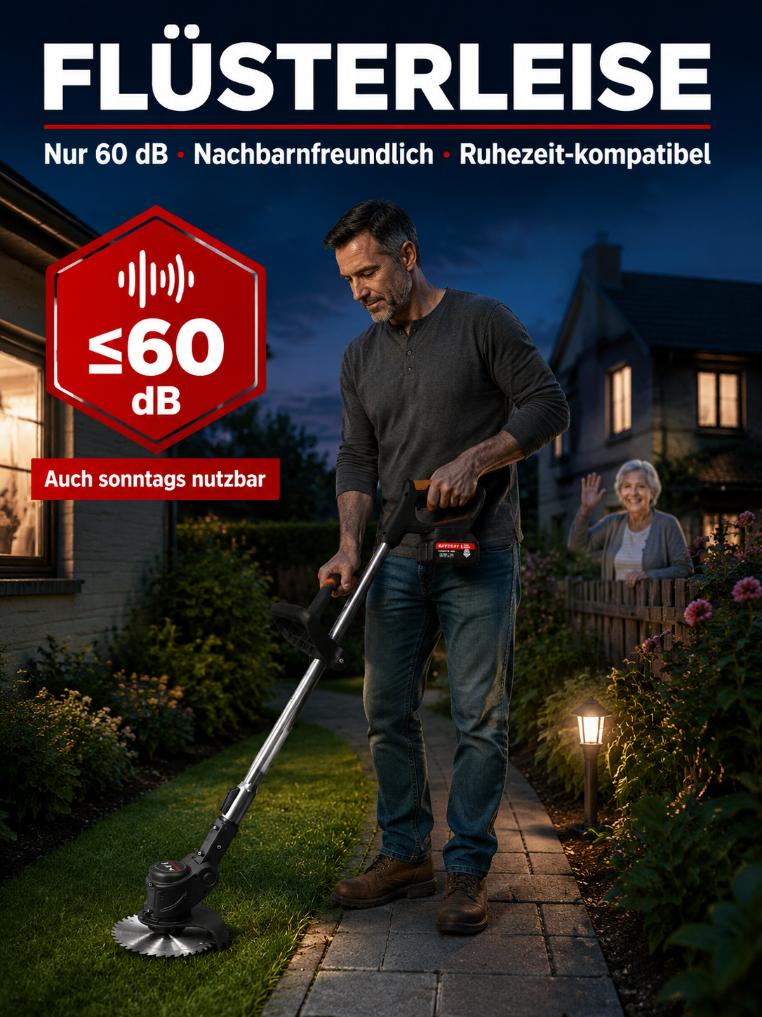 【Lange Akkulaufzeit】Elektrischer faltbarer Rasenmäher 