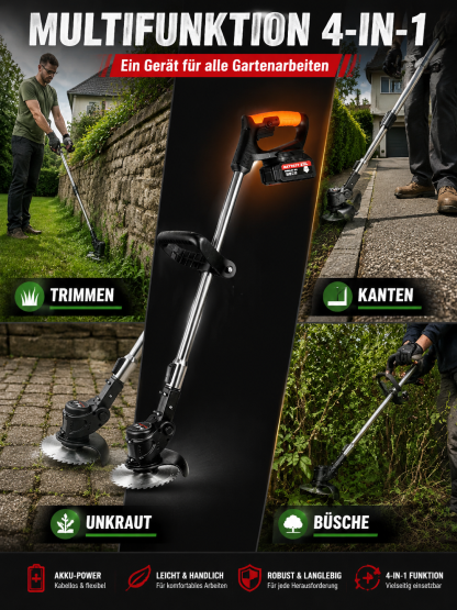 【Lange Akkulaufzeit】Elektrischer faltbarer Rasenmäher 