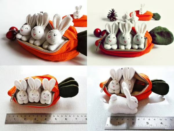 Hide-and-Seek Bunnies in Carrot Pouch