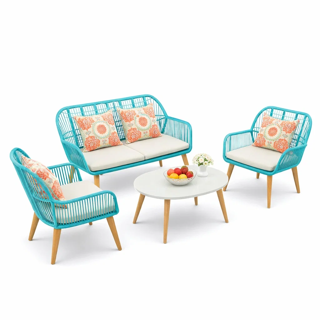 Salon exterieur corde tresse bleu turquoise-primepicket