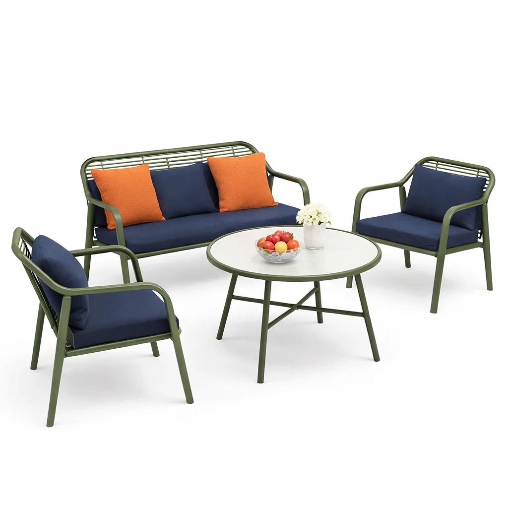 Salon jardin metal vert avec coussins-primepicket