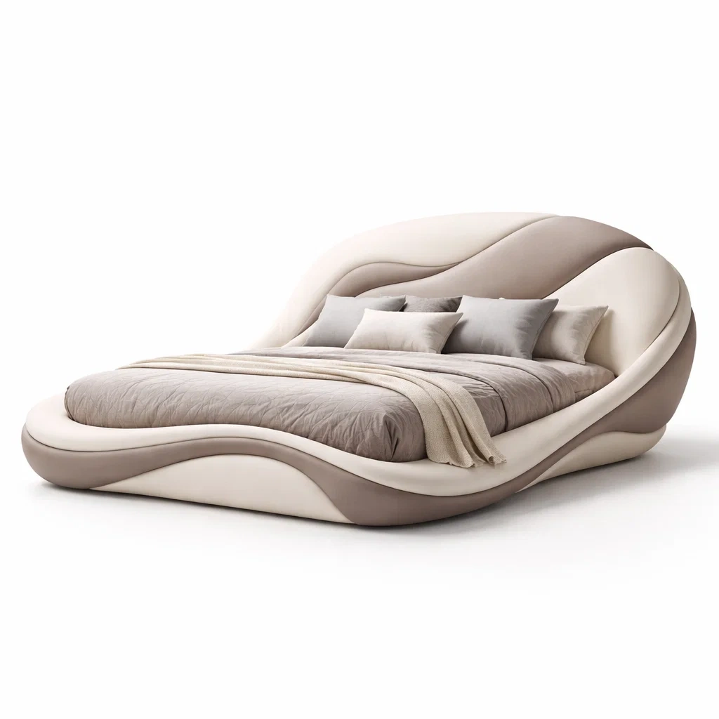 Lit double design ondulant beige creme-primepicket