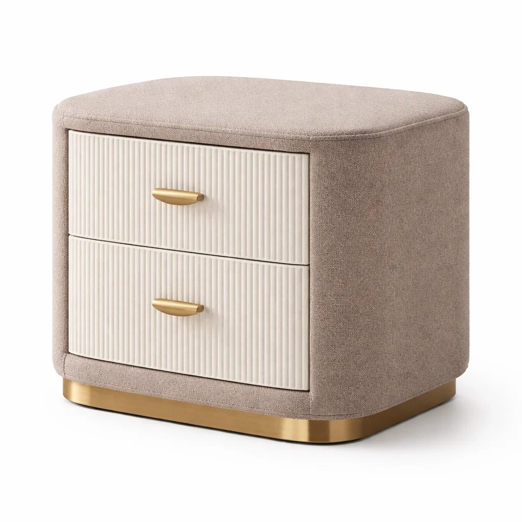 Table de chevet rembourree beige avec tiroirs-primepicket