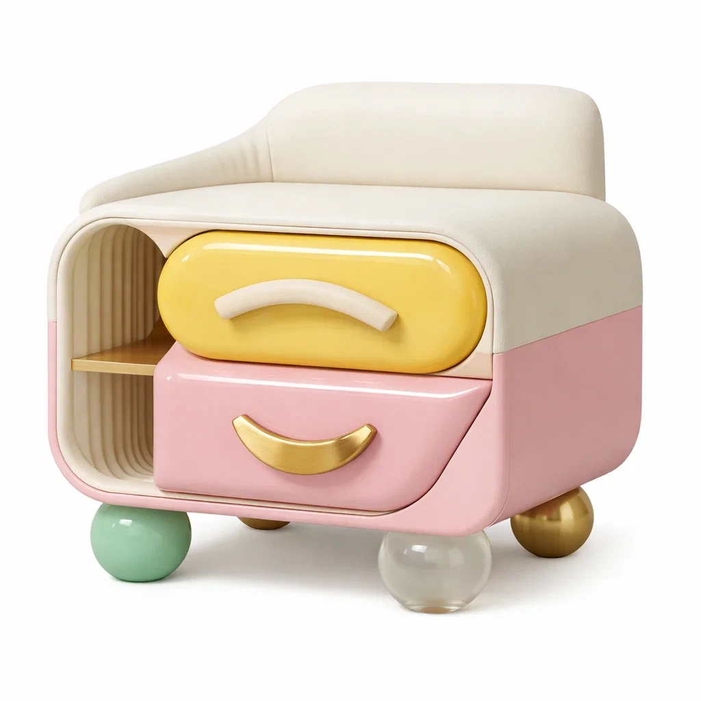 Table de chevet ludique pastel a tiroirs-primepicket