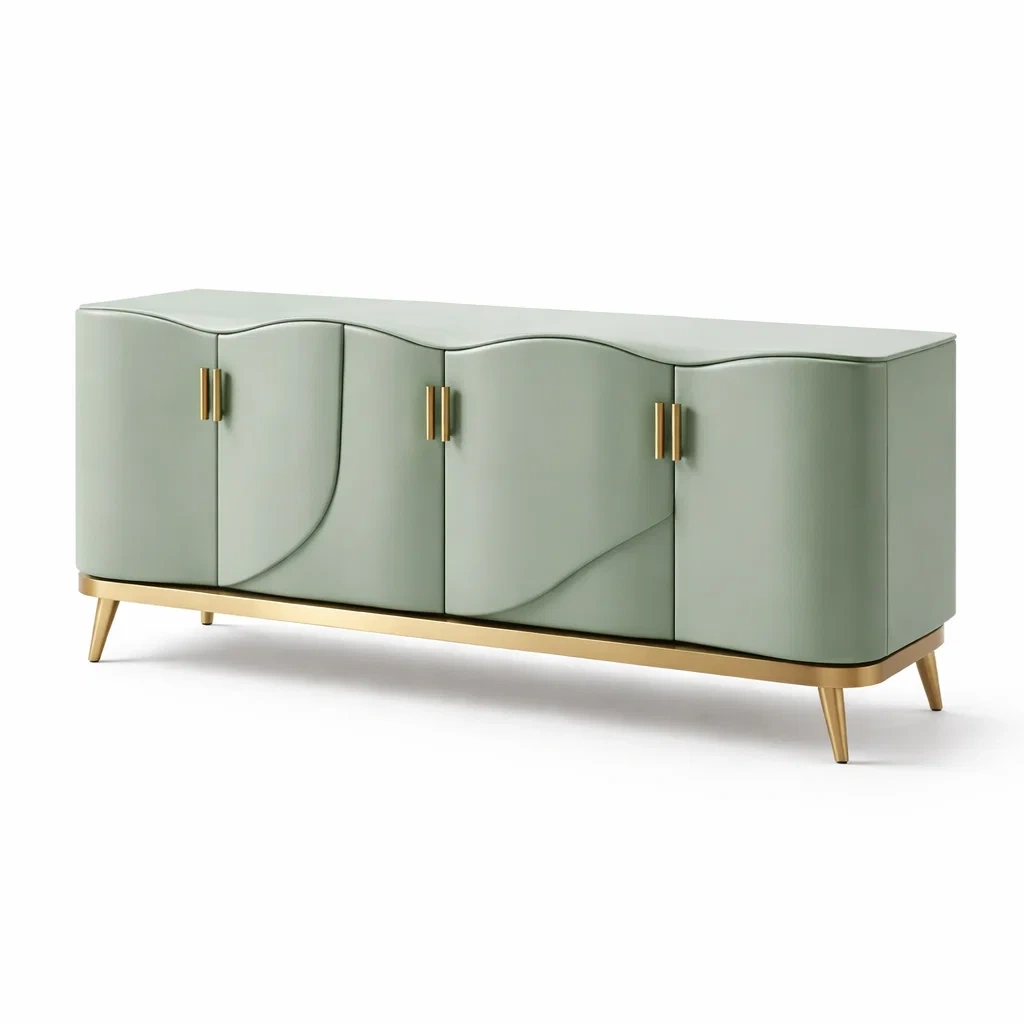 Buffet bas vert mat avec portes courbes decoratives-primepicket