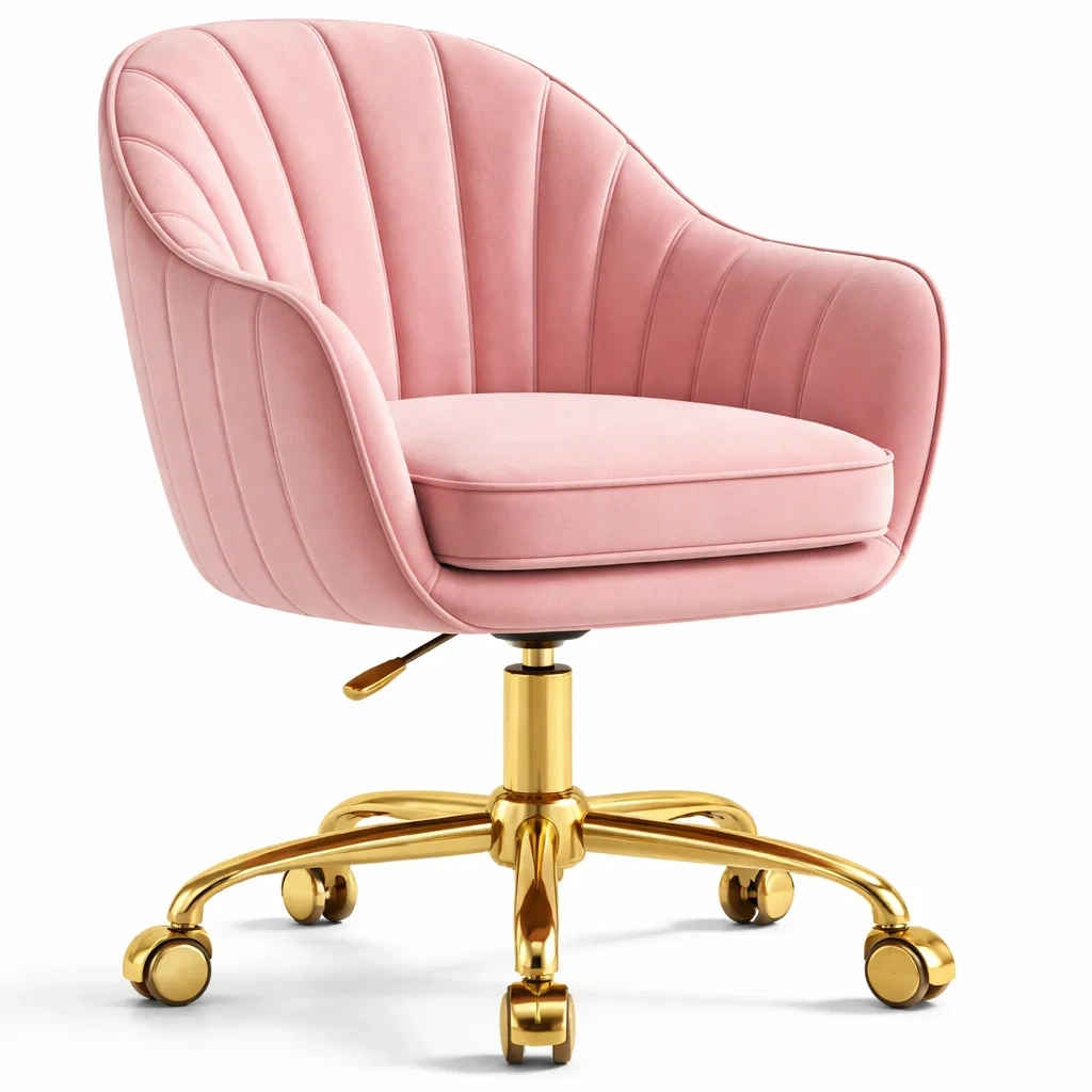 Chaise de bureau pivotante velours rose-primepicket