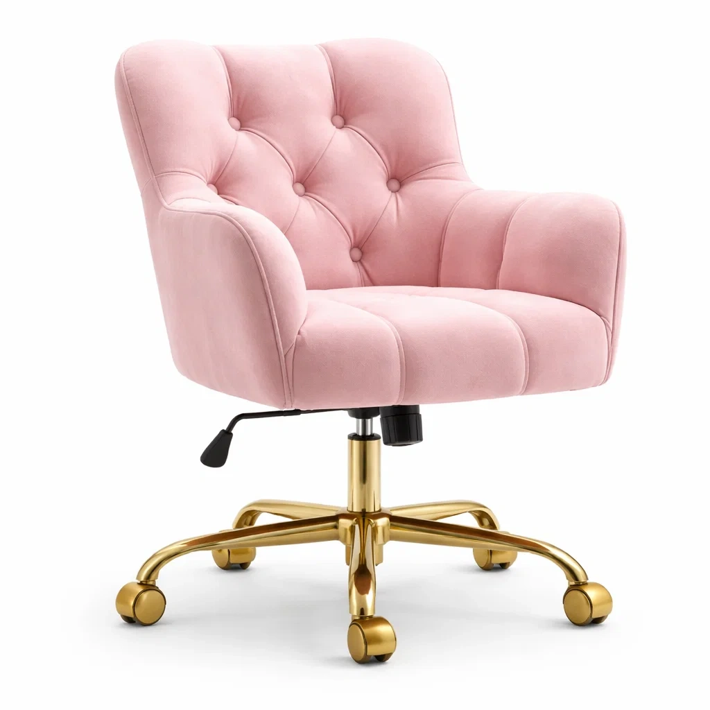 Fauteuil de bureau capitonne rose clair-primepicket