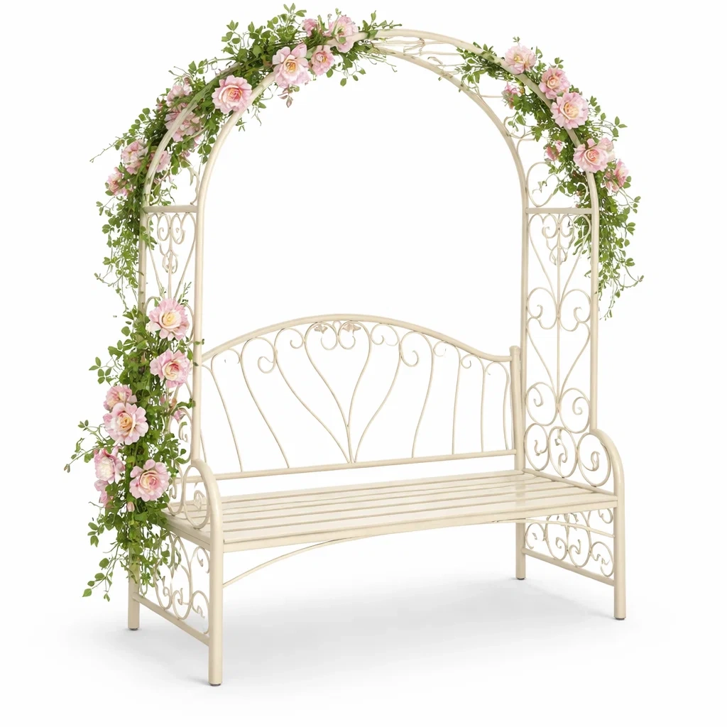 Banc arche jardin metal decor floral-primepicket
