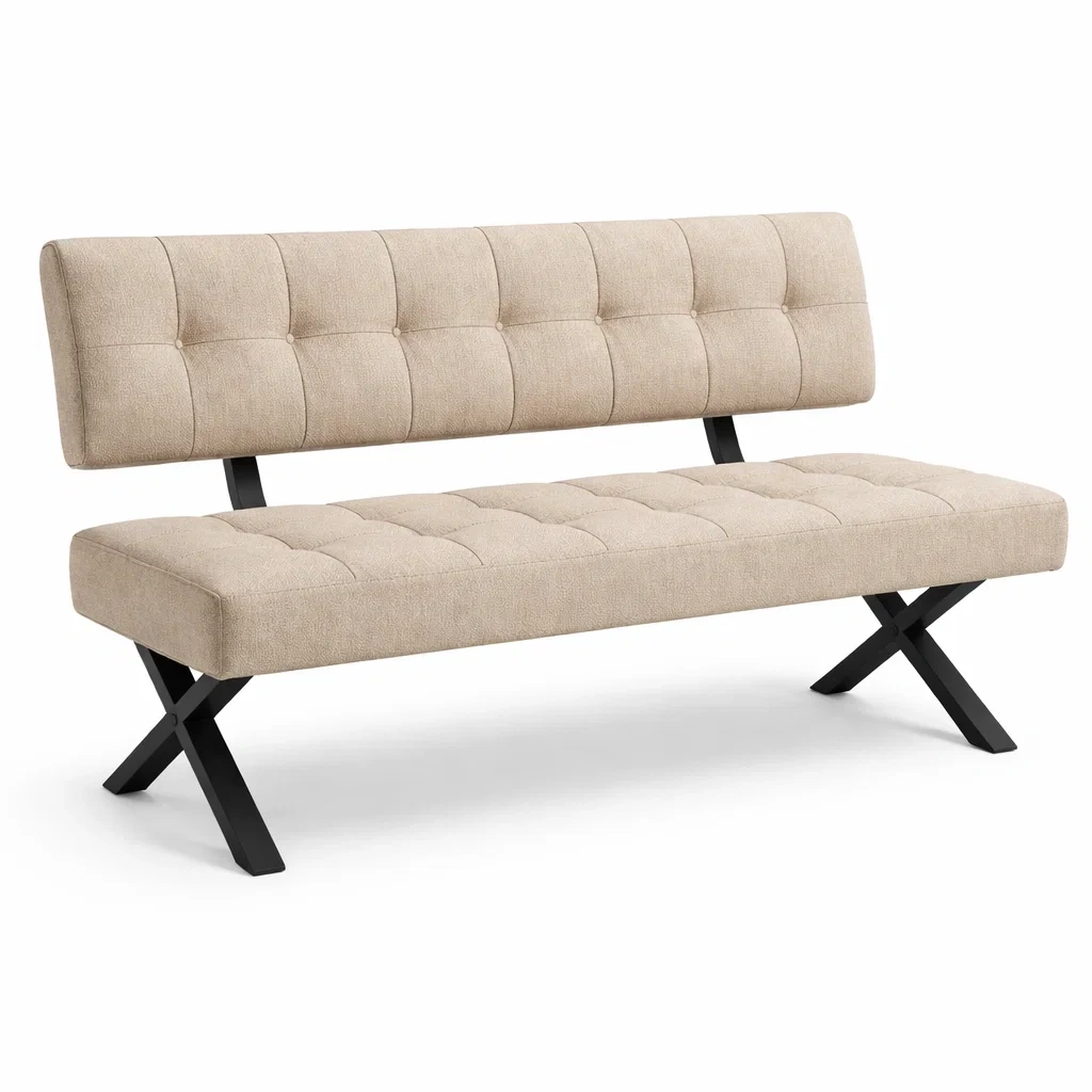 Banc interieur rembourre tissu beige pieds croises-primepicket