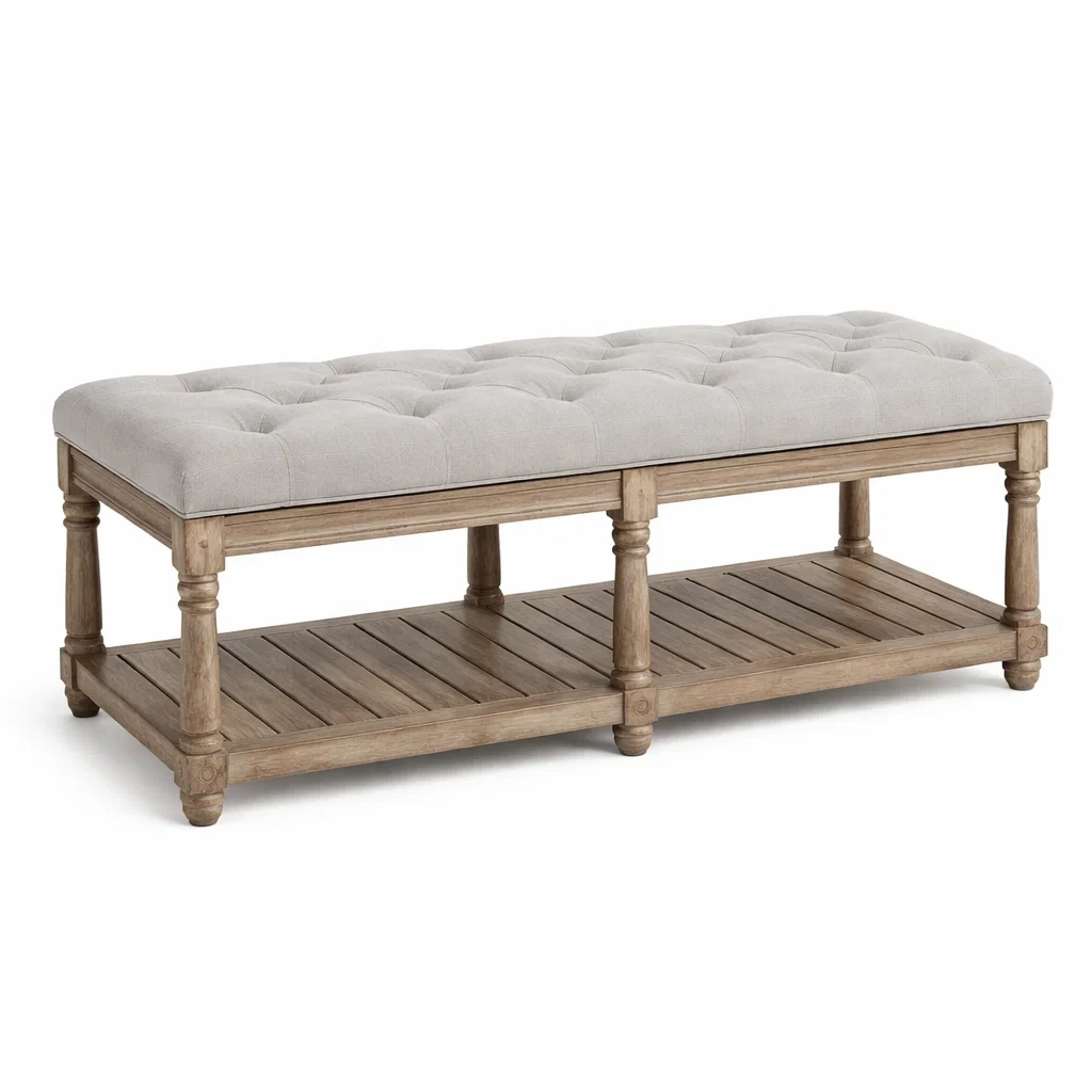 Banc rembourre bois avec etagere basse-primepicket