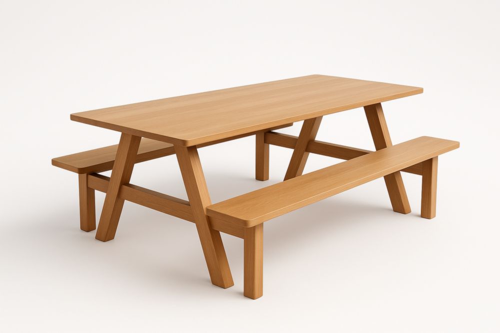 Tavolo da Picnic in Legno di Rovere per Esterno 180x75 cm Naturale-Placelayouts