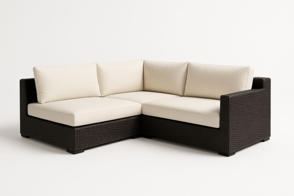 Divano angolare in rattan con cuscini in poliestere beige-Placelayouts