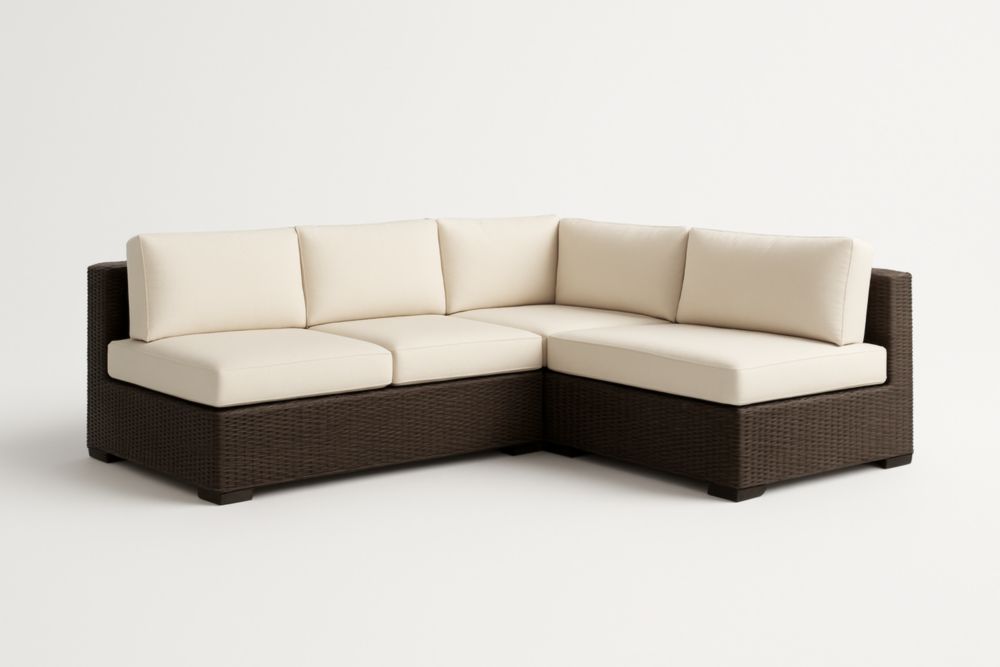 Divano Angolare da Esterno in Resina Intrecciata con Cuscini in Poliestere-Placelayouts