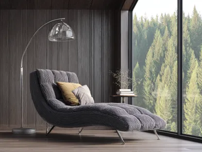 Chaise longue - tela-metal - 170x75x85 cm - gris oscuro - estilo moderno-Craftgetly